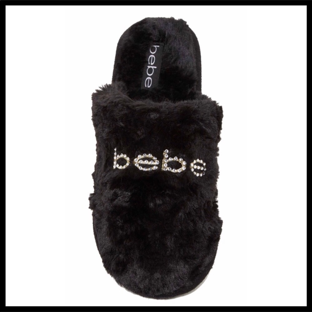 BEBE COZY PLUSH CRYSTAL EMBELLISHED SLIP ONS - Picture 6 of 7